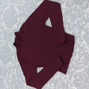 Long sleeve dark red long sleeves top - Medium - ruffle collar, cuffs & waist